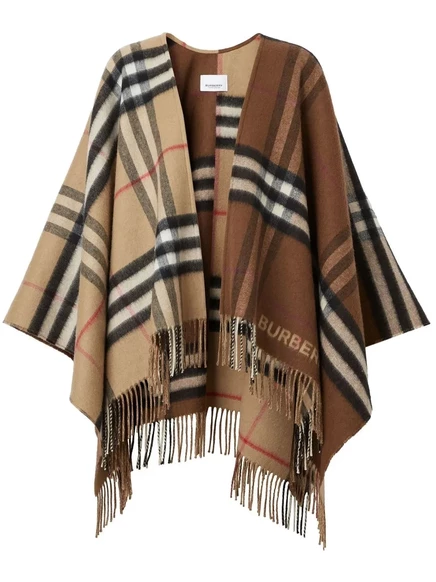 Накидка с бахромой в контрастную клетку от Burberry brown