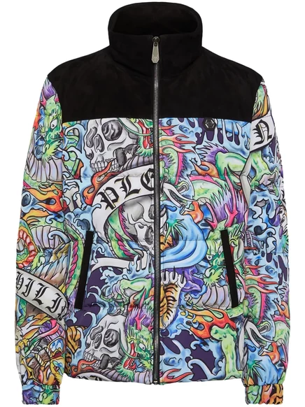 Пуховик Philipp Plein с тату-принтом black