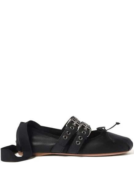 Кожаные балетные туфли Miu Miu с пряжками от Miu Miu black