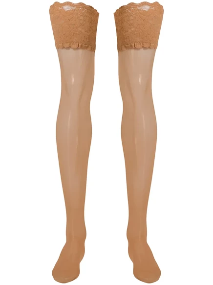 Женские чулки Wolford Satin 20 с кружевной каймой, бежевые