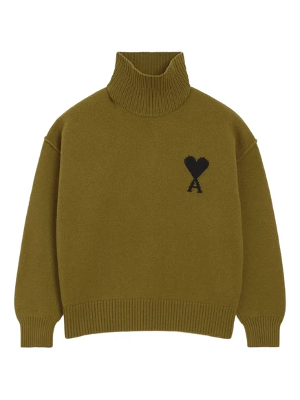 Свитер с воронкообразным вырезом AMI Paris Ami de Coeur green
