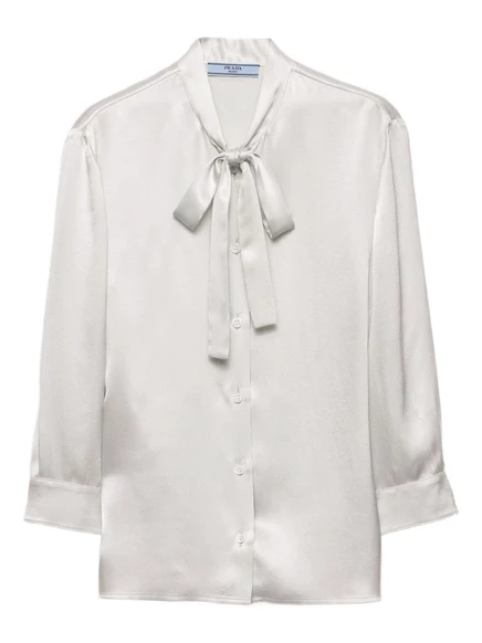 Шелковая рубашка с пышным бантом от Prada neutrals