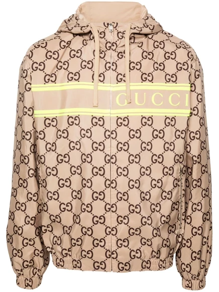 Мужская куртка Gucci GG Supreme с капюшоном, бежевая
