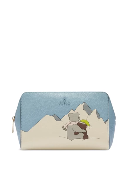 Косметичка Furla большая, голубая с рисунком