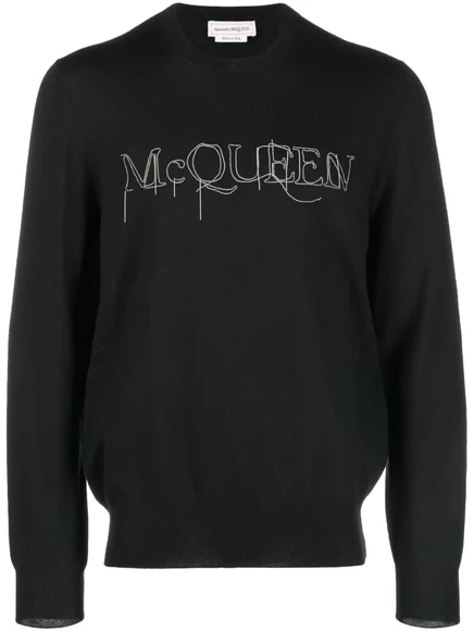 Мужской джемпер Alexander McQueen с вышитым логотипом, черный