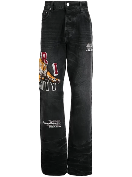 Мужские прямые джинсы AMIRI Varsity Tiger, черные