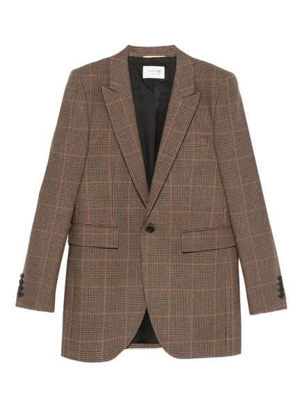 Женский пиджак Saint Laurent в клетку, коричневый