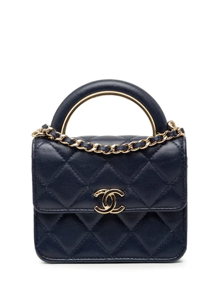 Мини-сумка из овечьей кожи Paris Le19M, бывшая в употреблении у CHANEL 2021-2025, Очаровательная сумка с клапаном на верхней ручке