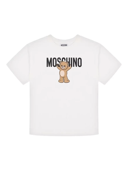 Футболка с рисунком плюшевого мишки Moschino Kids white