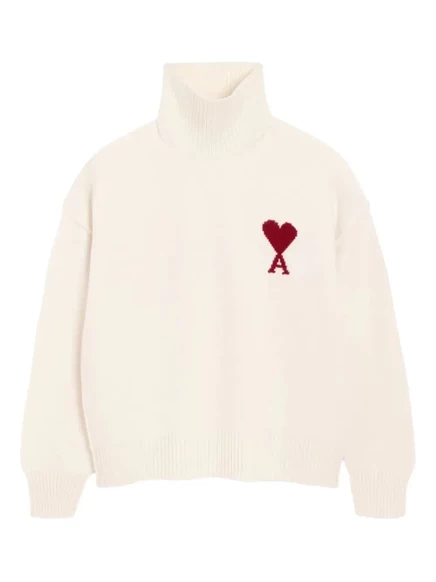 Шерстяной свитер AMI Paris Ami De Coeur с воронкообразным вырезом neutrals