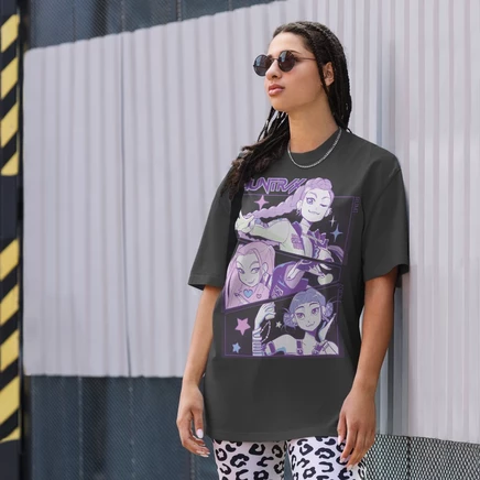 Футболка с надписью Merch Lab KPop Demon Hunters HUNTR/X Черная, выцветшая