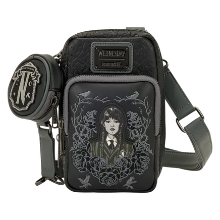 Loungefly Wednesday Black Roses Сумка для мобильного телефона через плечо с мешочком для монет