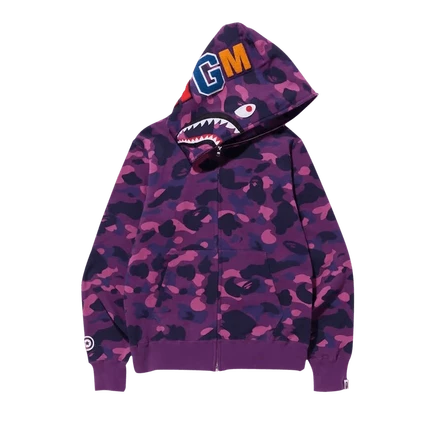 Худи bape color camo shark на молнии, фиолетовое