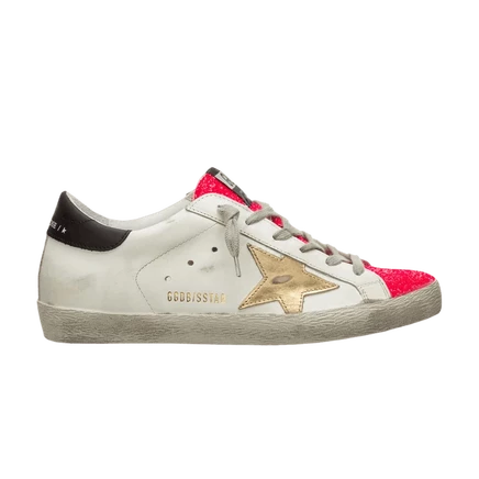 Женские кеды Golden Goose Superstar «White Glossy Pink Glitter», белые с розовым глиттером
