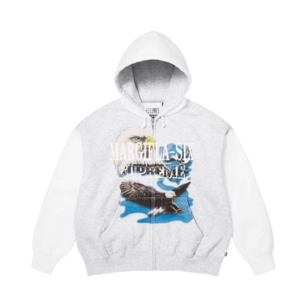 Худи Supreme x MM6 Eagle на молнии, серое