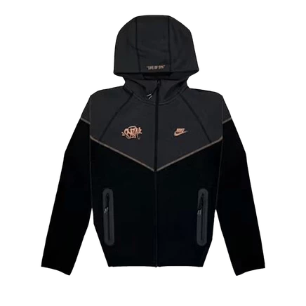 Унисекс худи Nike Tech Fleece x Central Cee на молнии, черное/красно-бронзовое
