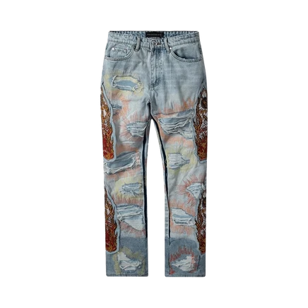 Джинсы who decides war Cowboy Embroidered, голубые