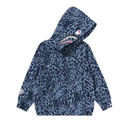 Детское худи bape shark с леопардовым принтом, синее