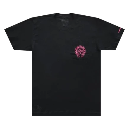 Футболка Chrome Hearts с принтом «подкова», черная с розовым
