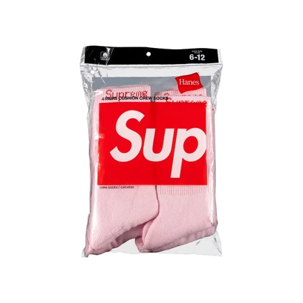 Унисекс носки Supreme x Hanes Crew, 4 пары, розовые