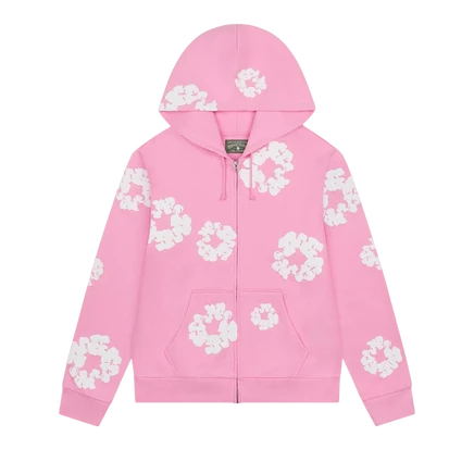 Джинсовая толстовка с капюшоном и хлопковым венком на молнии 'Pink' розового цвета