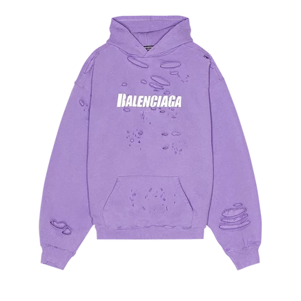 Толстовка Balenciaga Destroyed Hoodie Light Purple/White, светло-фиолетовая/белая