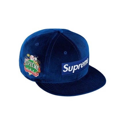 Кепка Supreme New Era Velour Box Logo, темно-синяя
