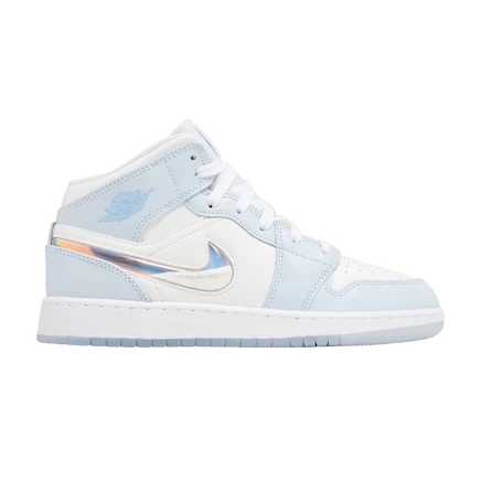 Кроссовки Air Jordan 1 Mid SE GS 'Glitter Swoosh' синего цвета