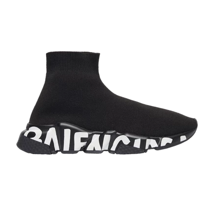 Кроссовки Balenciaga Wmns Speed с граффити на подошве - Черно-белые, черные