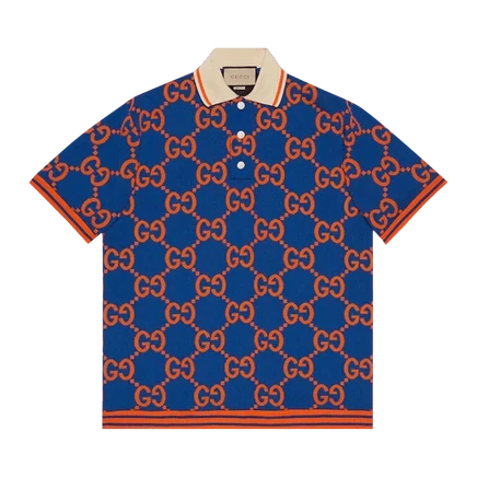 Футболка-поло Gucci GG Jacquard, сине-оранжевая