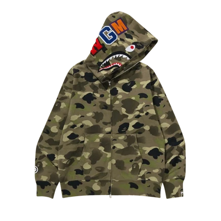 Худи Bape Gradation Camo Shark на молнии, оливкового цвета