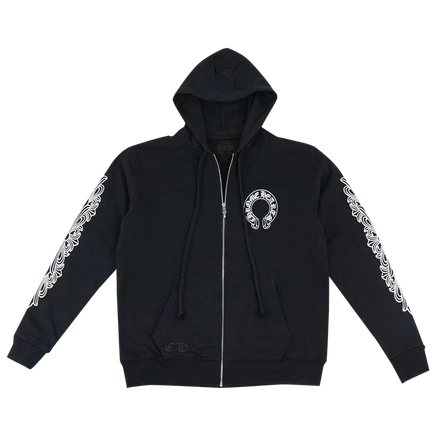 Унисекс худи на молнии Chrome Hearts Horseshoe Floral, черно-белая