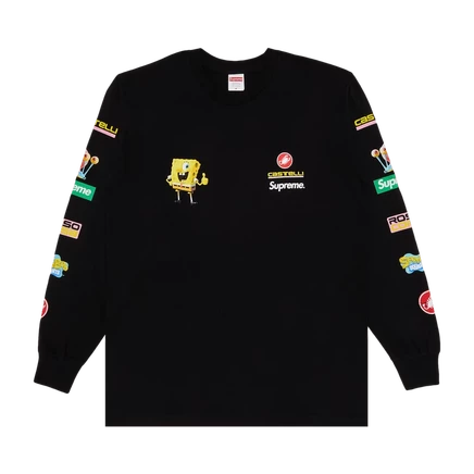 Мужской лонгслив Supreme x Губка Боб x Castelli, черный