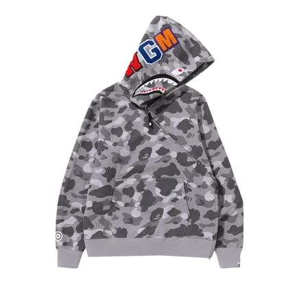 Худи bape shark на молнии с сотовым камуфляжем, серое