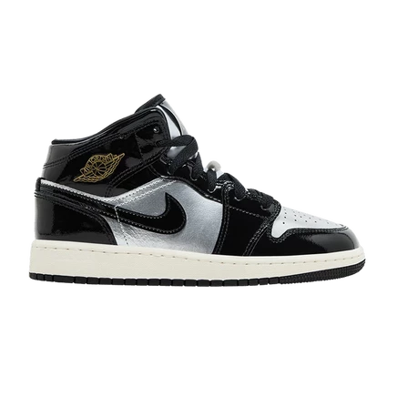 Детские кроссовки Air Jordan 1 Mid SE, черно‑серебристые