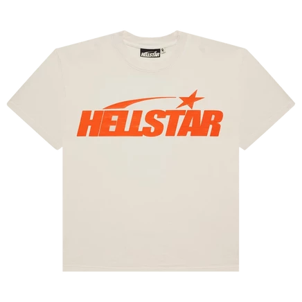 Мужская футболка Hellstar с гелевым принтом, бело-оранжевая