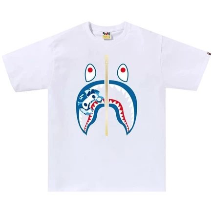 Футболка Bape ABC Camo Milo Shark, бело-голубая