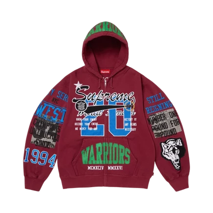 Толстовка с капюшоном на молнии с аппликацией Supreme Warriors 'Cardinal' красного цвета