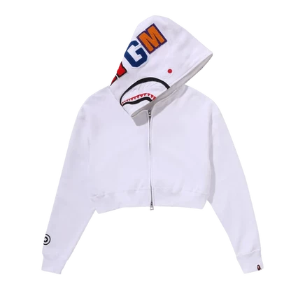 Худи Bape Shark укороченное на молнии, белое