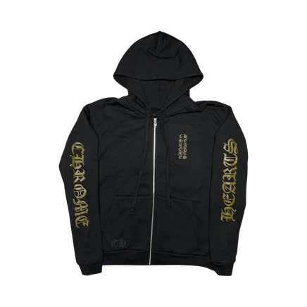 Толстовка с капюшоном на молнии с вертикальным логотипом Chrome Hearts 