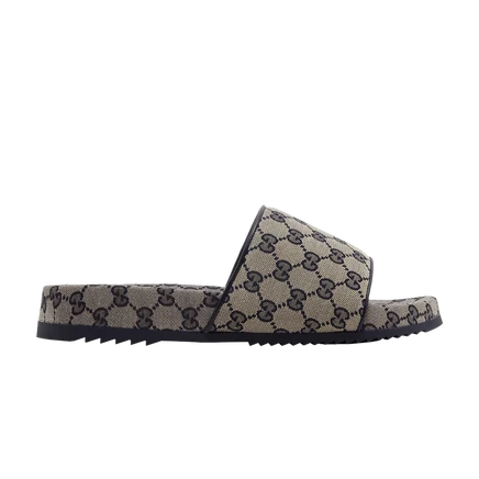 Шлепанцы Gucci GG Slide Beige Blue Monogram, серые