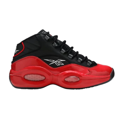 Кроссовки Reebok Question Mid «Street Sleigh» кожаные с лакированными вставками, черно-красные
