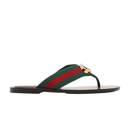 Женские сандалии Gucci GG Web, черные с зеленой и красной полосой