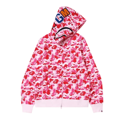 Толстовка с капюшоном BAPE ABC Camo Shark на молнии 'Pink' розовая