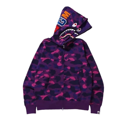 Двойная толстовка с капюшоном BAPE Color Camo Shark на широкой молнии 