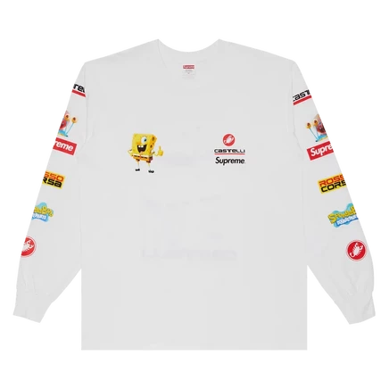 Футболка с длинным рукавом supreme x spongebob x castelli, белая