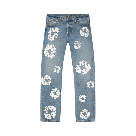 Джинсовые брюки Denim Tears с прямым хлопчатобумажным венком из джинсовой ткани 'Light Wash' синего цвета