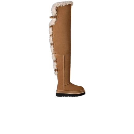 Женские высокие ботфорты Sacai x Ugg, каштановые