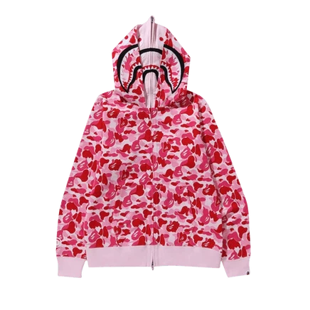 Толстовка с капюшоном BAPE ABC Camo Double Shark на молнии 'Pink' розовая