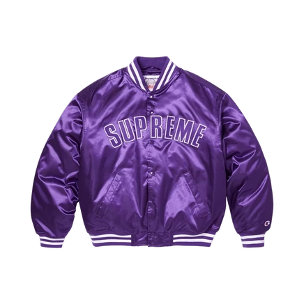 Куртка варсити Supreme x Champion Satin, сатиновая, фиолетовая